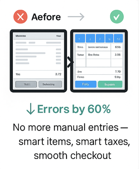 Billing screen before and after using Kravy